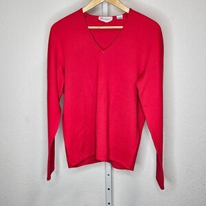 Vintage Parker of Vienna Red 100% Wool V Neck Sweater 80s Classic‎ Minimalist Lg